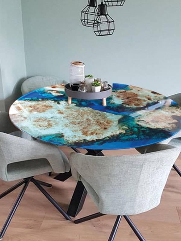 Blue epoxy resin round table 