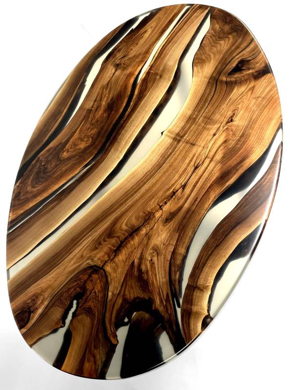Oval walnut clear epoxy resin patterned table