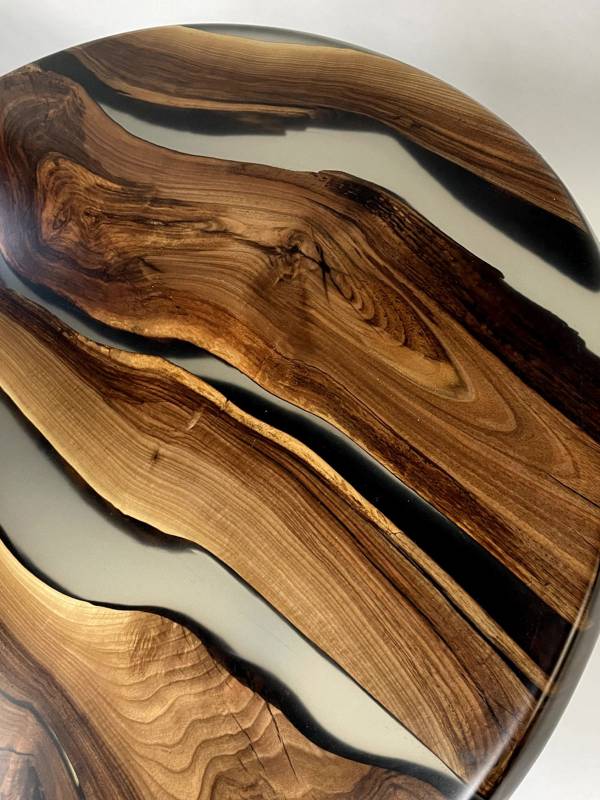Oval walnut clear epoxy resin patterned table
