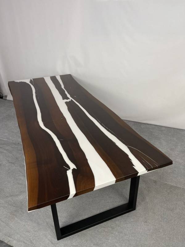 Dining white epoxy resin and acacia wood table