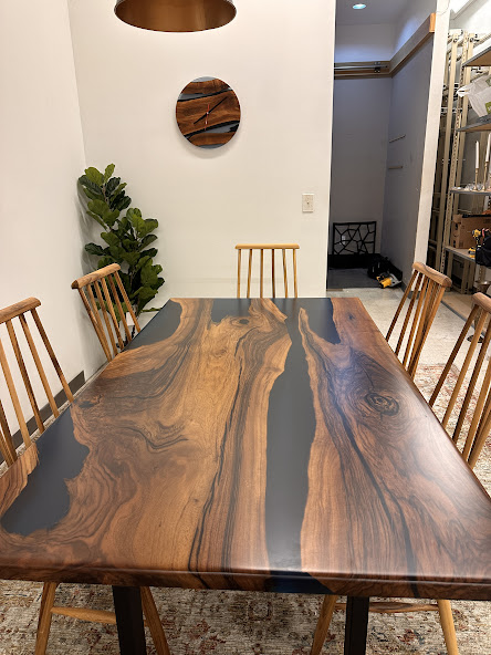 Dining epoxy and walnut wood table