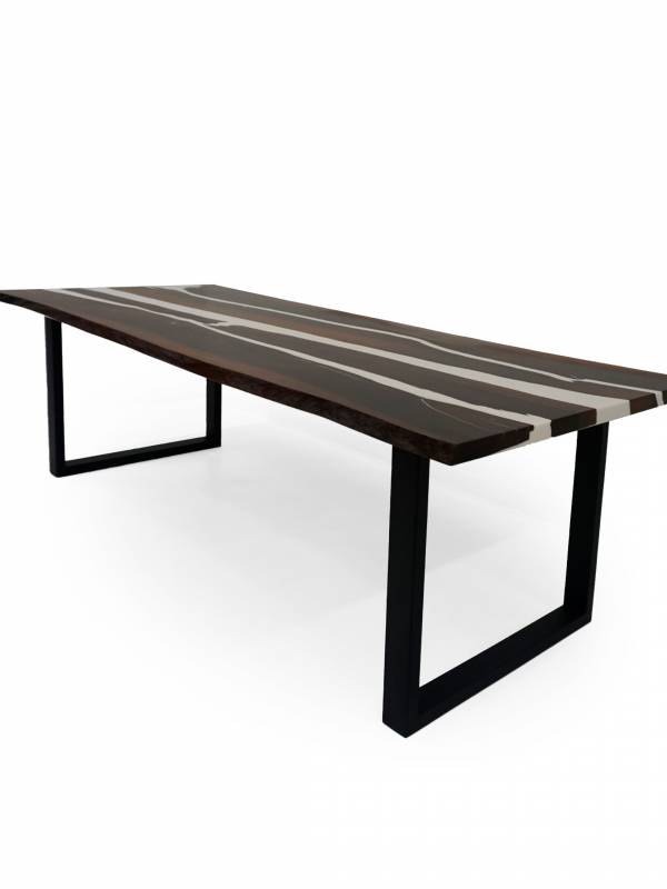 Dining white epoxy resin and acacia wood table
