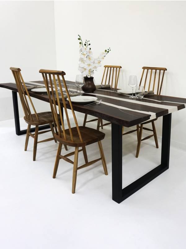 Dining white epoxy resin and acacia wood table