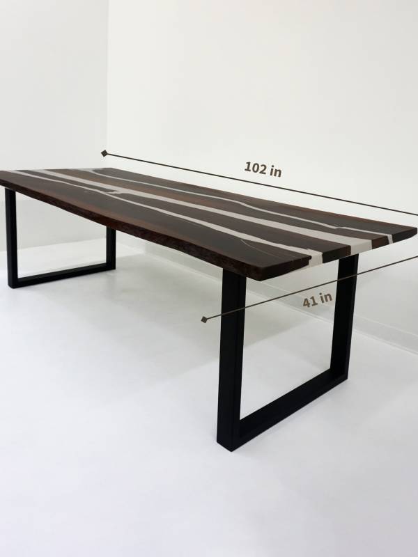 Dining white epoxy resin and acacia wood table