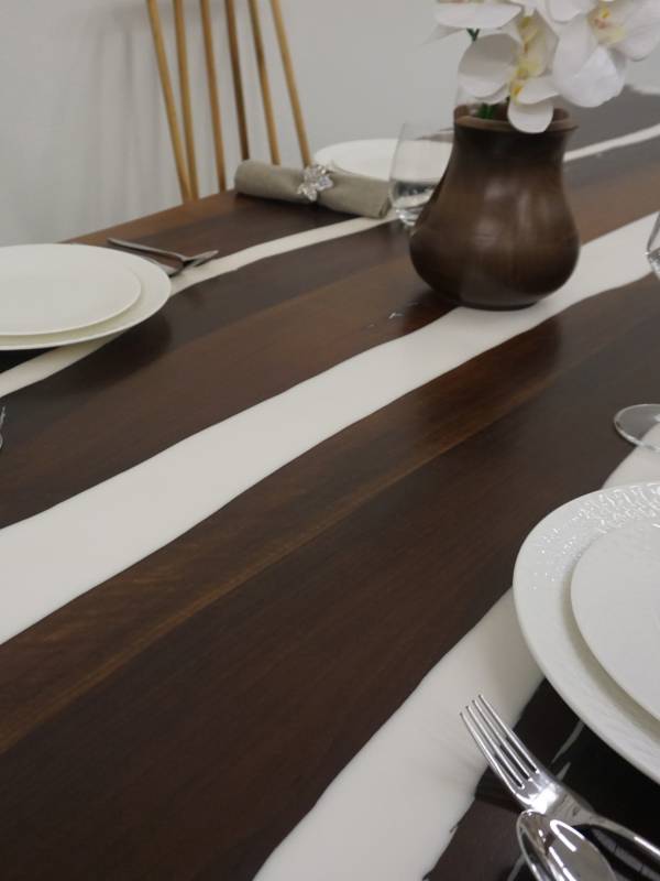 Dining white epoxy resin and acacia wood table