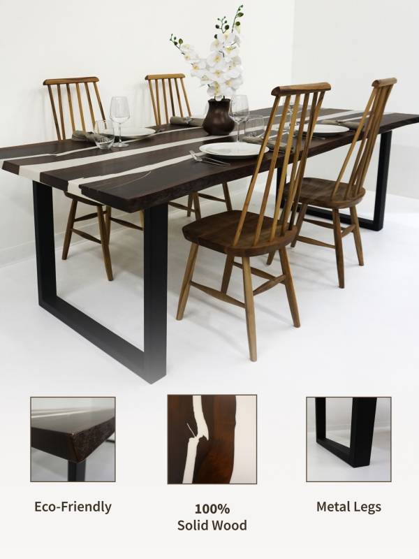 Dining white epoxy resin and acacia wood table