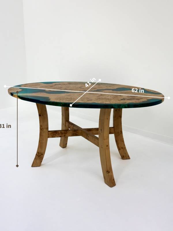 Oval blue epoxy resin and wood maple L