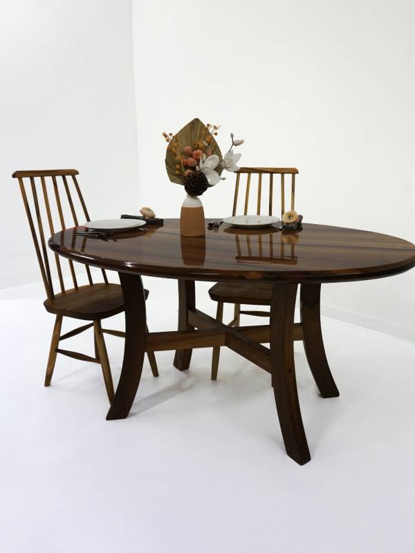 Oval walnut and red epoxy resin table