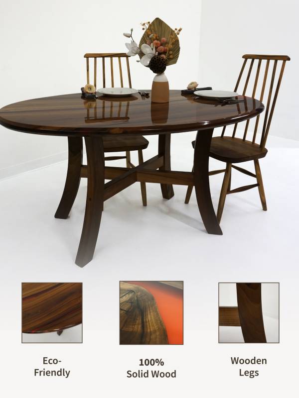 Oval walnut and red epoxy resin table