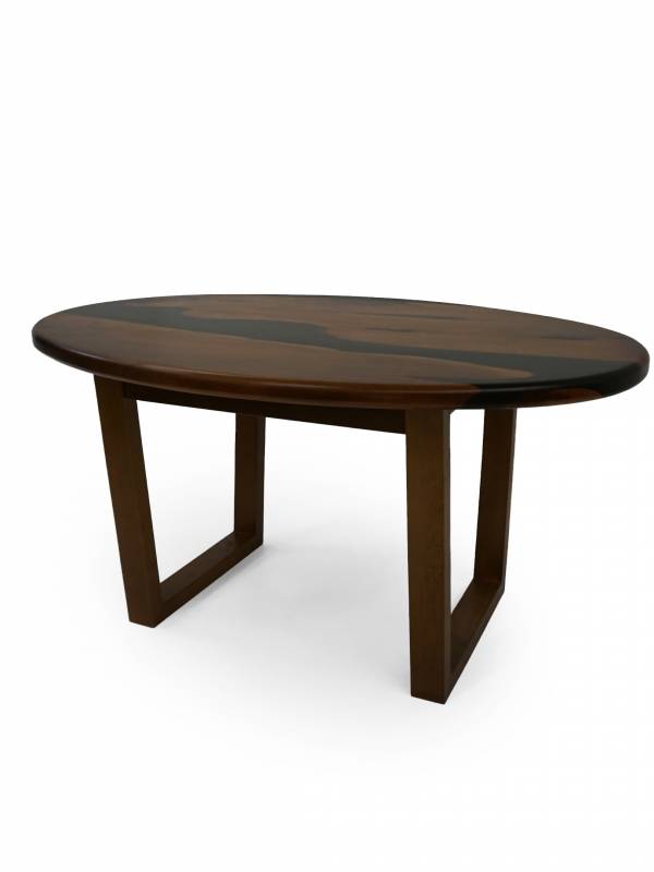 Oval walnut and black epoxy resin table