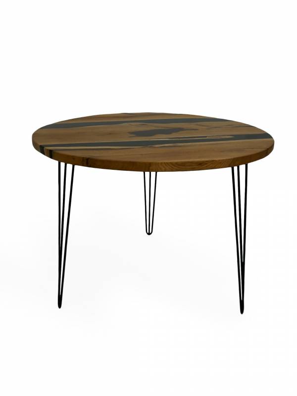 Round oak black epoxy resin table