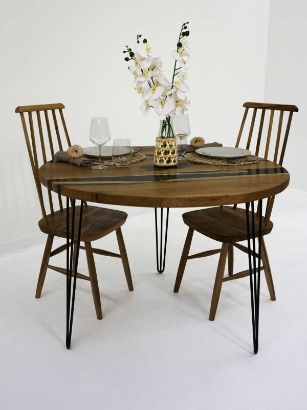 Round oak black epoxy resin table