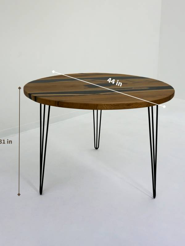 Round oak black epoxy resin table