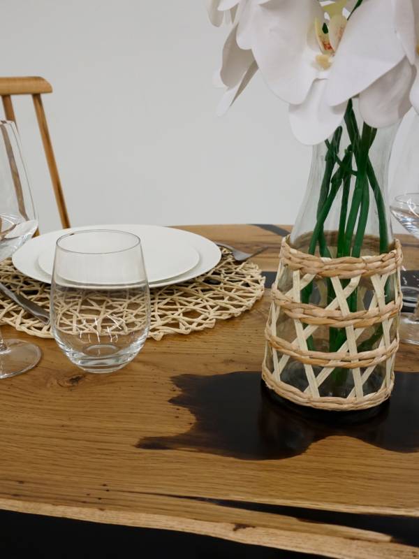 Round oak black epoxy resin table