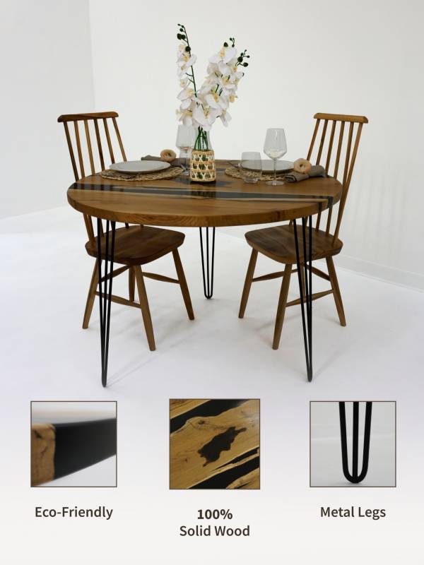 Round oak black epoxy resin table