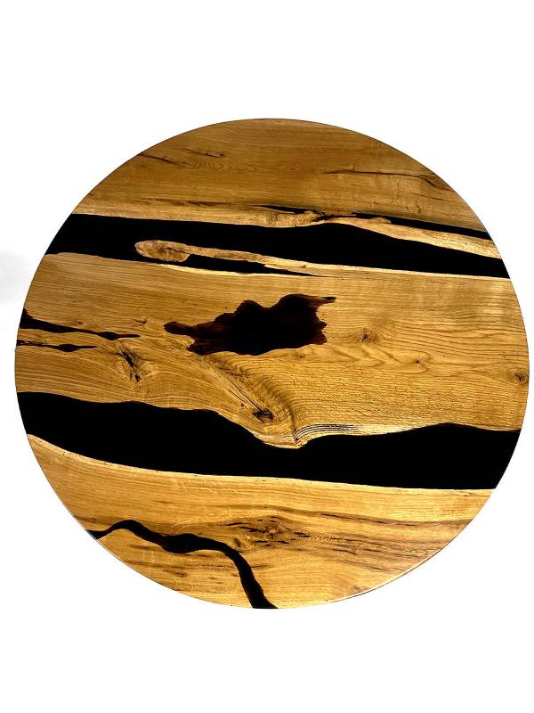 Round oak black epoxy resin table