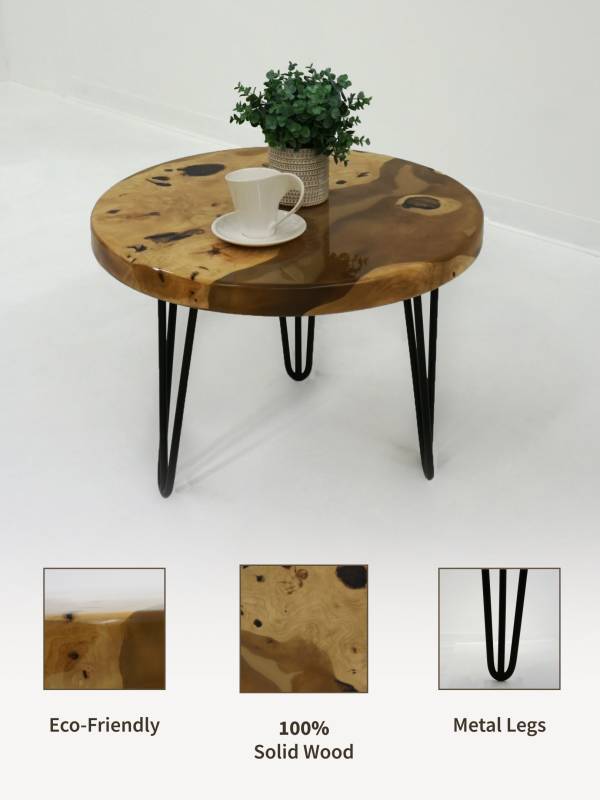 Coffee table maple clear-yellow epoxy resin